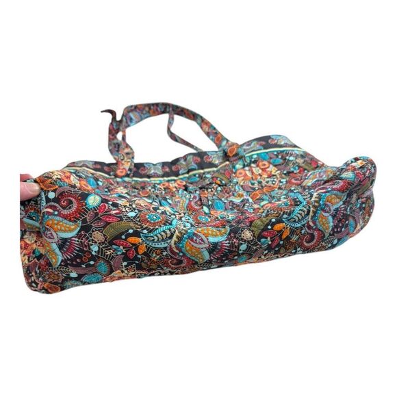 Floral Paisley Quilted Shoulder Bag Floral Print Brown Blue Overnight Tote Boho - Picture 4 of 11